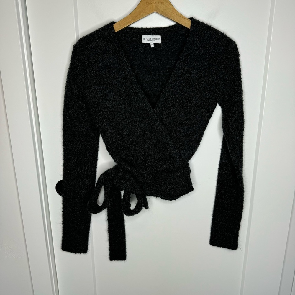 Ripley Rader Grey Fuzzy Crop Wrap Sweater Size 1